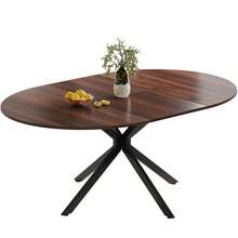 Extendable Dining Table, Oval Kitchen Table 120-160 Cm For 4-6 Seater, Marble Effect Dining Table With Metal Legs And Hidden Table Leaf, Suitable For Kitchen, Dining Room Or Living Room - Khaki - View 6