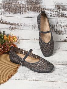 Women's Summer New Lace Mesh Hollow Out Flat Shoes,Ballet Flats - Grey - View 5