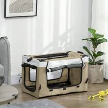 Carrinho de passeio 2 em 1 para cães, carrinho dobrável para cães e gatos para animais de estimação de até 10 kg, carrinho para gatos com almofadas, janelas de malha, portas, cesto de armazenamento, carrinho para gatos, verde escuro, On-Site - Marrom claro + tecido Oxford - Ver 7