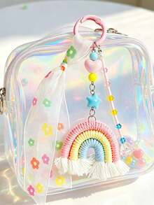 Handmade Woven Rainbow Keychains, Cute Dopamine Yarn Tassel Bag Charms, INS Stylish Unique Bag Accessories Gifts - Multicolor - View 1