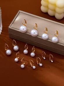 1 Pair Fashion Minimalist Faux Pearl Ear Clips, Multiple Sizes Available, Elegant Elegant Ear Dangle Ear Clips For Women, Versatile Ear Jewelry For Daily Casual, Party, Gathering And Banquet - Imitation Pearl Earrings - View 3