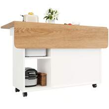 Modern Kitchen Island With Storage And Serving Cart - Natural and White - View 10