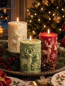 1pc 3D Reindeer Bell Snowflake Cylinder Silicone Candle Mold, All-Around Embossed Reindeer Bell + Large And Small Snowflake Column Style, Flexible, Heat-Resistant, Non-Stick, Easy Release, Reusable, Suitable For Aromatherapy Candles, Plaster, Clay, Cement, Epoxy Resin Casting, Winter Christmas Window Sill Decor, Holiday Handmade Gift Making Mold - Silicone Mold - View 2