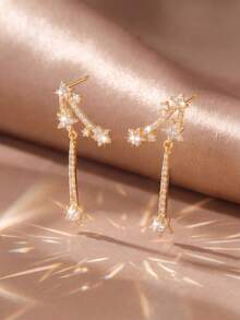 1 Pair Luxury Pentagram Zirconia Inlaid Curved Shooting Star Earrings, Suitable For Women's Evening Dress, Party, Gift And Outfit - Meteorite Earrings - View 6
