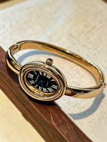 1pc Women's Vintage Gold Bracelet Quartz Watch, Roman Numeral Dial, Versatile Luxury Accessory - Gold - View 1