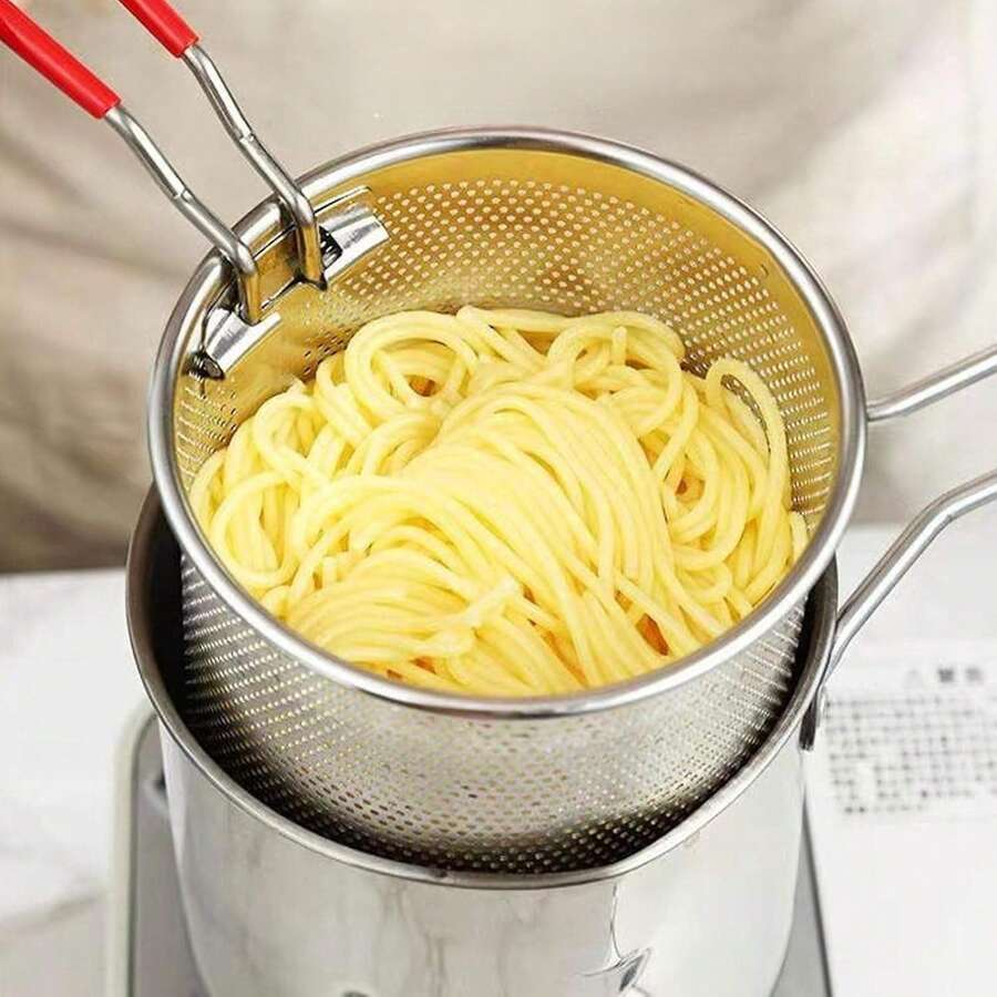 Stainless Steel Deep Fryer Set With Strainer Basket (Food Tongs Sold Separately), Available In 1200ml And 1800ml Capacities, Easy To Clean, Multi-Purpose Kitchen Tool For Frying And Boiling Food, Ideal For Daily Cooking In Apartments And Homes - Multicolor - View 1