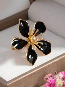 1 Peça Anel Elegante de Moda com Flor de Cinco Pétalas e Gota de Óleo, Anel Feminino Elegante e Minimalista de Luxo - Multicolorido - Visão 8