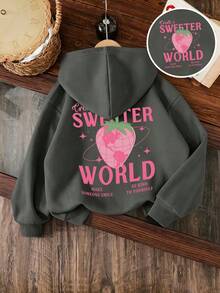 Tween Girl Cartoon Print Warm Sweatshirt - Dark Grey - View 1