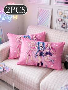 1/2pcs K-POP Pink Print Cushion Cover/Pillowcase (Without Insert), Single-Sided Print, Soft Breathable Skin-Friendly Durable, Home Decor, Dorm Decor, All Season, Machine Washable, Autumn Decor, Dorm Bedding - Multicolor - View 15