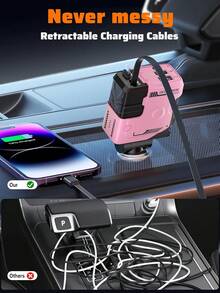 Fast Charging Retractable Car Charger, 66W 4-In-1 Car Phone Charger, Dual Retractable Cables, USB & Type-C Charging Adapter, Compatible With IPhone And Android, Essential Car Accessory, Gift For Men And Women - A - View 7