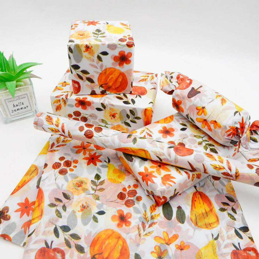 Autumn And Winter Harvest Thanksgiving Printing Semi Transparent Tissue Packaging Paper 19.69 * 13.78 Inches, Bouquet Packaging Decorative Tissue, Gift Box Lining, DIY Gift Decoration, Thanksgiving Christmas Party Packaging Supplies - View 1