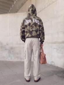 Men's Cargo Pants Elastic Waist Long Pants Woven Straight Leg Loose Casual Minimalist Style Dual Pockets Drawstring Cargo Long Pants Spring Summer - Apricot - View 5