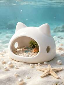 1pc White Cute Cat Shaped Fish Tank Hiding Cave, Aquarium Ornamental Fish Shelter, Cichlid Betta Shrimp Breeding House, Cartoon Aquarium Decor Ornament - View 6