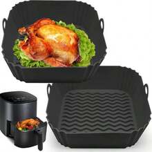 2pcs Air Fryer Baking Pan Liners, Reusable Air Fryer Liners (8inch), Easy To Clean Kitchen Accessories, Black 2pcs - 查看 1