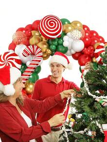 158 Piece Christmas Balloon Arch Set, Red Green White Gold Balloon Arch Set, Including Large Cane Candy Vortex Aluminum Foil Balloons, Christmas Party Decoration, Suitable For Christmas Parties - Christmas Balloon Set - View 6