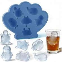 Silicone Tray, Cute Ocean Creature Shaped, Easy Release, Suitable For Refrigerator, Kitchen, Beverages, Cocktails, Coffee, Chocolate Molds (Blue) - Multicolor - View 10
