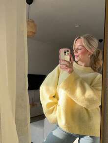 LUBI Spring/Autumn Minimalist Long Sleeve Crew Neck Loose Solid Color Pullover Sweater, Home And Casual Wear Yellow Fall - Yellow - View 6