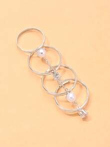 outingfit 1pc Multi-Layer Rhinestone & Pearl Gold-Plated Ring, Elegant Daily Date Jewelry Bracelet - Multi-story - View 5
