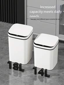 1件 14L/3.7gal~18L/4.76gal 大容量智能垃圾桶，長方形設計，塑膠材質，靜音關閉蓋，附感應式開關機制，使用2顆AA電池（不含），適用於室內/室外，客廳、浴室、臥室、廚房 - 彩色 - 查看 2