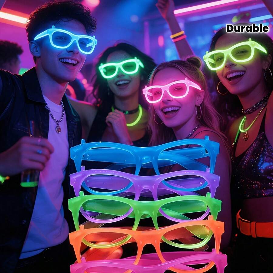 6pcs Random Color Glow-In-The-Dark Party Glasses, Plastic Colorful Fluorescent Glasses Frames, Suitable For Festival Events, Birthday Parties, Bars, Atmosphere Photo Props - Multicolor - View 1