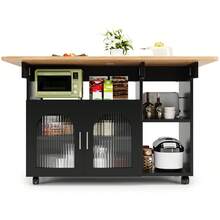 Modern Kitchen Island With Storage And Serving Cart - Black and Natural - View 3