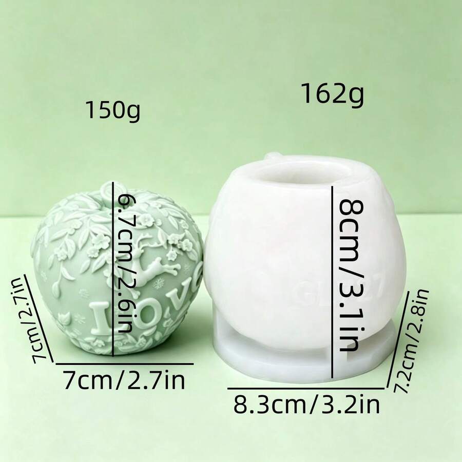 LOVE 聖誕蘋果矽膠模具，適用於蠟燭、香氛、石膏、手工皂、家居裝飾蠟燭飾品 - 白色 - 查看 1
