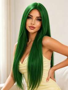 28 Inch Middle Part Long Straight Wig, Natural Flow, Comfortable To Wear, Suitable For All Women's Party And Ball Dress-Up Long Straight Wig - Green - View 7