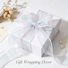 50yd/40yd/10yd 4cm Wide Iridescent Gradient Fish Tail Tulle Ribbon, Flowing Ruffle Wave Edge Chiffon Ribbon, Easy To Cut And Shape DIY Hair Accessories Bows Cake Trim Bouquet Gift Wrapping Wedding Birthday Party Decoration Supplies - White - View 4