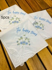 Wedding Embroidered Handkerchief With Fan-Shaped Lace Edge Design, Fun Blue Accessory For Bride's Wedding Day, Gift For Mother Of The Bride, Summer Birthday, Beach, Back To School Season, School Supplies, Room Decor - Multicolor - View 15