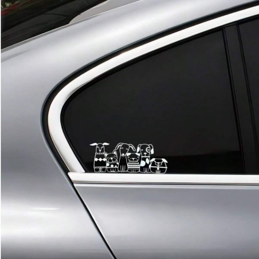 Cute Cartoon Dog Line Art Car Sticker, Waterproof Vinyl Car Bumper Rear ...