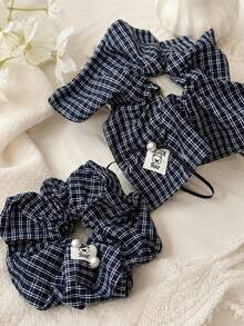 2pcs/Set Vintage Fashion Plaid Scrunchies Set, Versatile Women's Hair Accessories - Multicolor - View 1