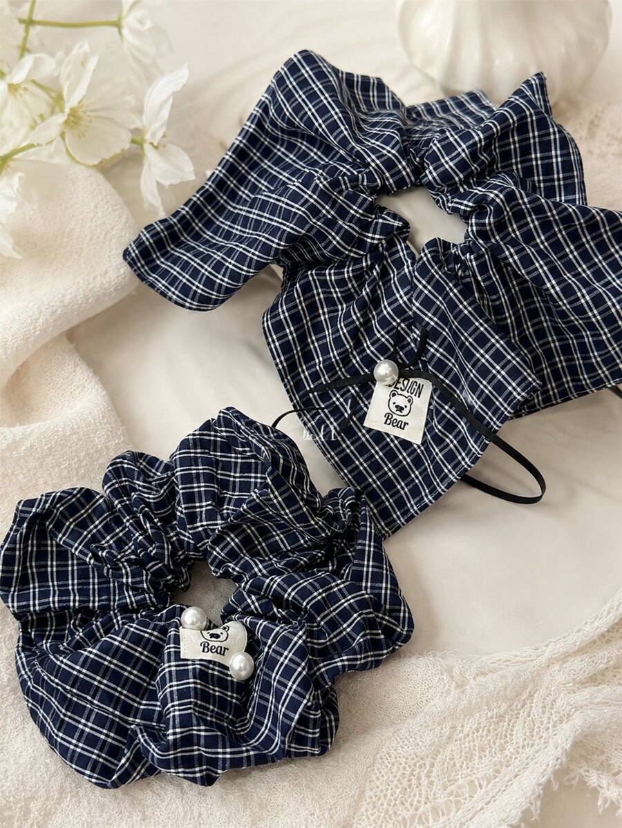 2pcs/Set Vintage Fashion Plaid Scrunchies Set, Versatile Women's Hair Accessories - Multicolor - View 1