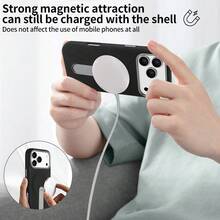 VIETAO 支援無線充電磁吸手機殼，相容 iPhone 15 16 17 Pro Max Air，翻毛仿皮 360 度隱藏支架手機保護殼 - 黑色 - 查看 3