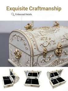 1pc European Style Creative Vintage Music Box, Jewelry Storage Box, Handmade Retro Storage Box, Multi-Functional Souvenir Storage Box, Home Decor Storage Box, Elegant Style, Luxurious Jewelry Box, Decorative Handle, Souvenir Storage, European Vintage Storage Box: Embossed Carving + Handheld Design, Both Jewelry Storage Box And Decorative Ornament, Built-In Music Box Sound Effect, Romantic Atmosphere, Perfect Gift Choice - Multicolor - View 4
