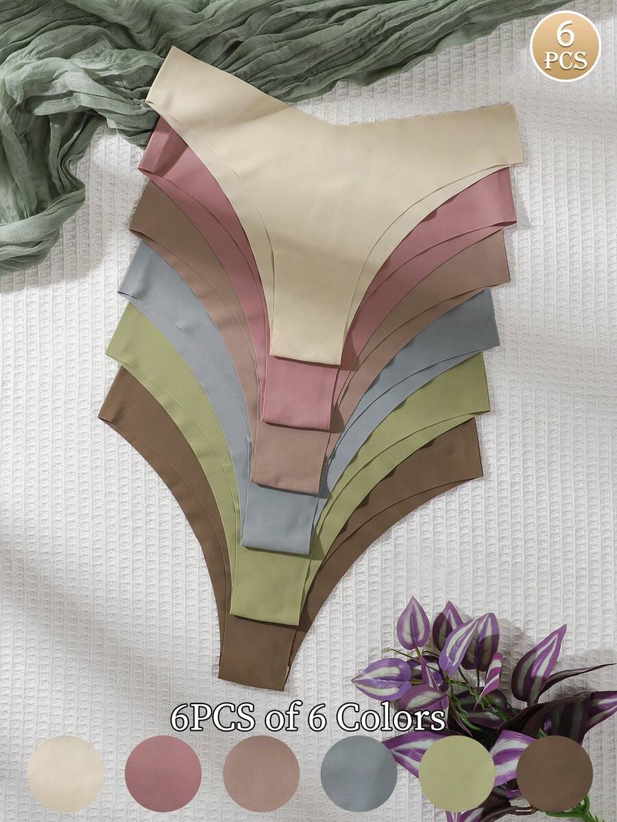 6件組女款無縫三角內褲,舒適光滑面料,純色,性感親膚內著 - 彩色 - 查看 1