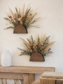 1pc Semi-Circular Wall Hanging Dried Flower Decor Rack, Bohemian Style Neutral Color, Reed Grass, Eucalyptus Camellia, Wall Hanging Vase, Autumn Harvest Farmhouse Style, Entryway Living Room Bedroom Indoor, Country Style Seasonal Autumn Wall Hanging Floral Decoration Home Decor - Style 2 - View 11