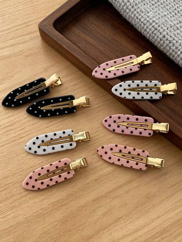 8pcs Women's Polka Dot Acrylic Alligator Hair Clips Set, Minimalist Fashion Fresh Style Polka Dot Acrylic Hair Clips For Bangs And Loose Hair, Back To School Season Fresh Polka Dot Alligator Hair Clips Set