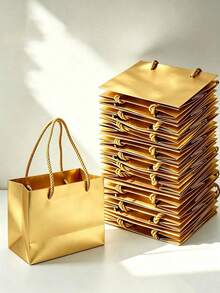 10pcs Gold Mini Gift Bags, Gift Card Paper Bags, Bulk Extra Small Paper Party Favor Boxes, Suitable For Mother's Day, Wedding, Baby Shower, Birthday Packaging Supplies, 4.7 X 3.9 X 2.3 Inches - Gold - View 1