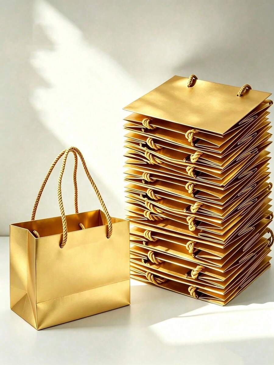 10pcs Gold Mini Gift Bags, Gift Card Paper Bags, Bulk Extra Small Paper Party Favor Boxes, Suitable For Mother's Day, Wedding, Baby Shower, Birthday Packaging Supplies, 4.7 X 3.9 X 2.3 Inches - Gold - View 1