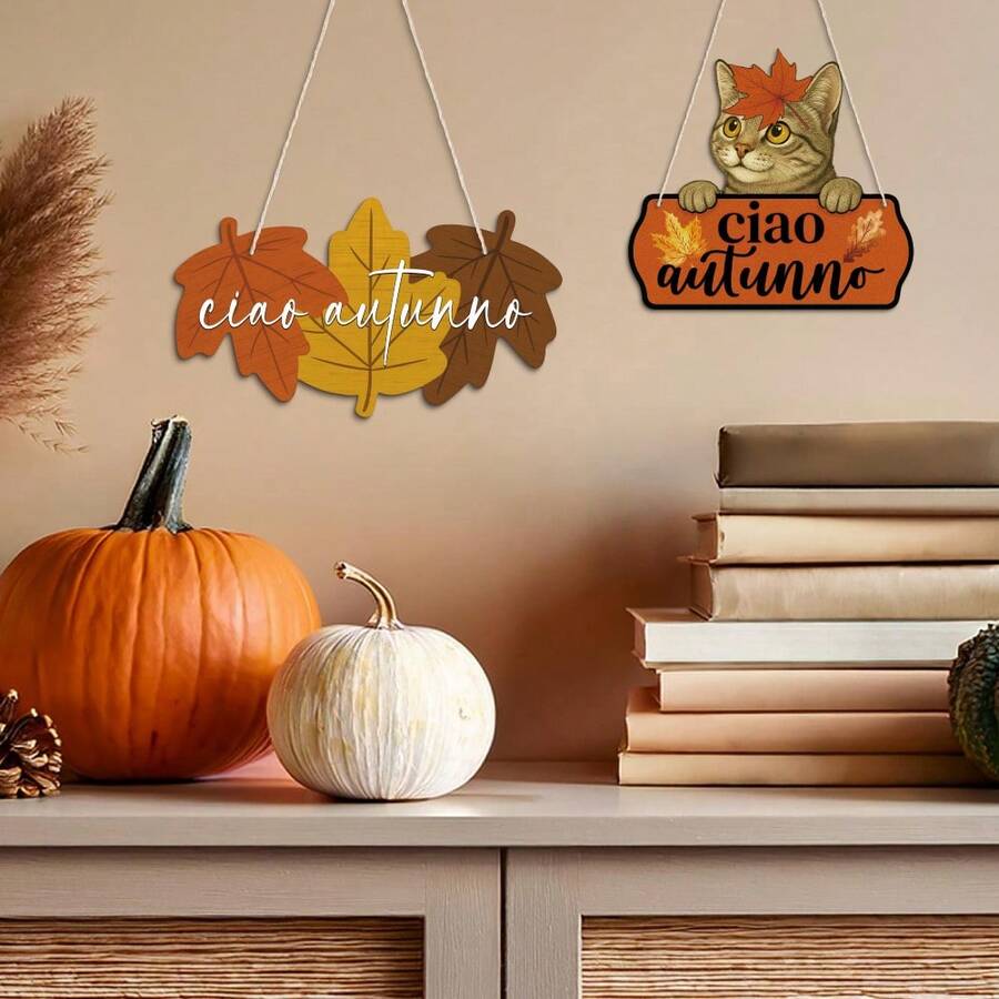 1件義大利語金句秋季木製掛飾裝飾牌 Ciao Autunno，居家牆面藝術裝飾，適合秋季節慶派對，送給朋友與家人的禮物 - 秋天 - 查看 1