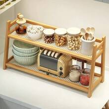 1pc Narrow Cup Holder Countertop, Faux Rattan Woven Tea & Coffee Bar Station Storage Rack, Bamboo Matcha Rack, Cup Display Stand, Kitchen Countertop Spice Storage Rack, 2-Tier - Multicolor - View 9