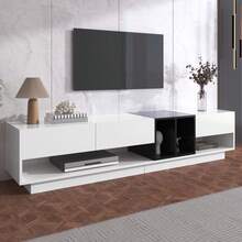 TV Stand, Lowboard Combination White And Black High Gloss - 白色 - 查看 7