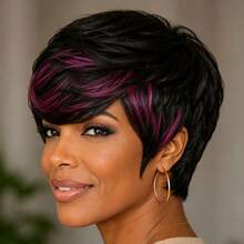 AMECIRE Pixie Cut Wig Human Hair Wig Women's Short Hair Wig With Red Bangs Straight Hair Wig Fluffy Shape Suitable For Everyday Wear And Special Occasions - S1/99J - View 3