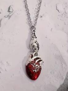 Unique Gothic Bat & Red Heart Pendant Necklace - Perfect Halloween Accessory For Men, Punk Style - Multicolor - View 1