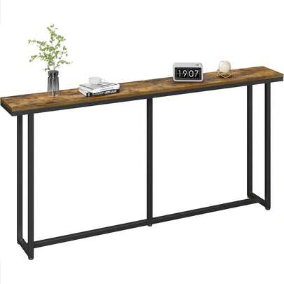 Narrow Console Table With Sturdy Metal Frame, 63 Inch Extra Long Entryway Sofa Table For Behind Couch, Hallway, Living Room, Rustic Brown