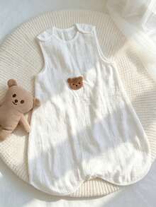 1pc Baby Gauze Sleeveless Sleeping Bag, Soft Skin-Friendly Breathable, Spring/Summer Thin Style, Cute Bear Head Embroidery Pattern, Ideal Gift For Baby! - Embroidered Bear Head Sleeping Bag - View 5