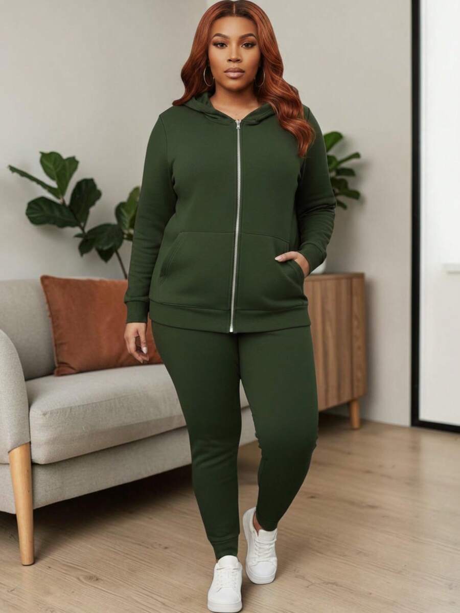 Plus Size Co-Ords - Army Green - View 1