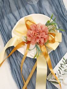 Multi-Colored Wedding Car Decoration, Featuring Simulated Broken Peony Bowknots Paired With Long Satin Ribbons, Elegant Rearview Mirror Floral Decorations, And Wedding Ceremony Supplies - 1PC - View 10