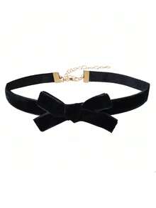 1pc Women's Vintage Gothic Velvet Bow Choker Necklace, Fashionable Personalized Collarbone Chain Necklace - Multicolor - View 10