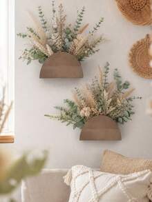 1pc Semi-Circular Wall Hanging Dried Flower Decor Rack, Bohemian Style Neutral Color, Reed Grass, Eucalyptus Camellia, Wall Hanging Vase, Autumn Harvest Farmhouse Style, Entryway Living Room Bedroom Indoor, Country Style Seasonal Autumn Wall Hanging Floral Decoration Home Decor - Style 2 - View 9